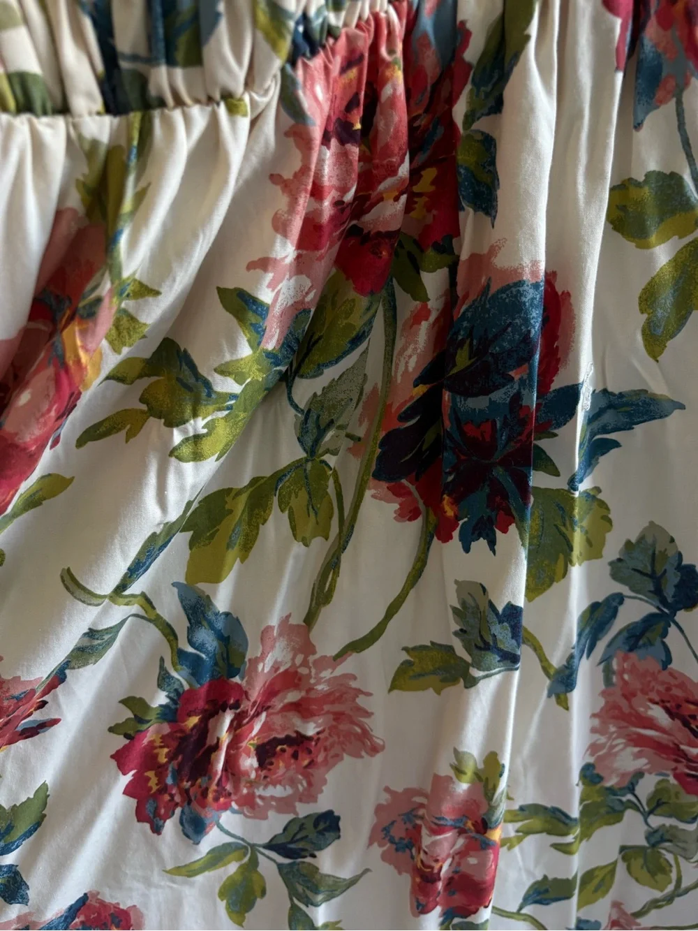 Abercrombie & Fitch Floral Puff-Sleeve Midi Dress Smocked Cream